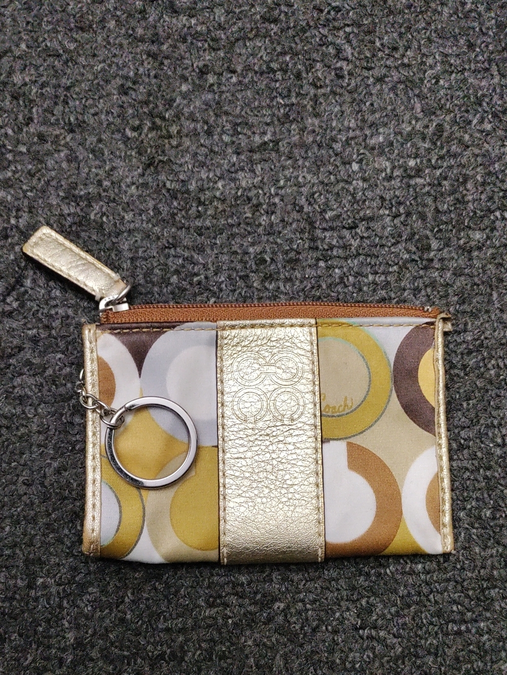 Coach Gold-Trim Circle Print Card/Coin Pouch